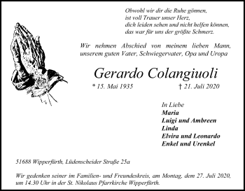 Anzeige von Gerardo Colangiuoli von Kölner Stadt-Anzeiger / Kölnische Rundschau / Express