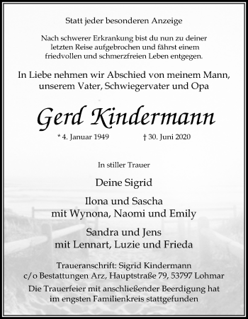 Anzeige von Gerd Kindermann von Kölner Stadt-Anzeiger / Kölnische Rundschau / Express