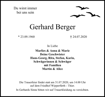 Anzeige von Gerhard Berger von Kölner Stadt-Anzeiger / Kölnische Rundschau / Express