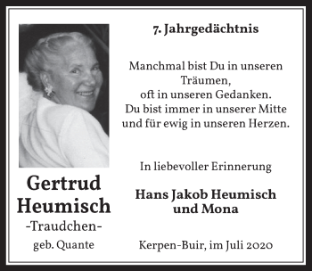 Anzeige von Gertrud Heumisch von  Werbepost 