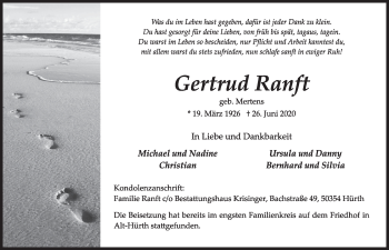 Anzeige von Gertrud Ranft von  Wochenende 