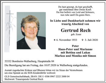 Anzeige von Gertrud Rech von  Schlossbote/Werbekurier 