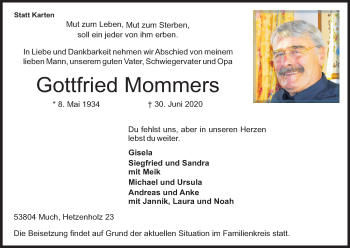 Anzeige von Gottfried Mommers von Kölner Stadt-Anzeiger / Kölnische Rundschau / Express