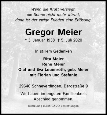 Anzeige von Gregor Meier von Kölner Stadt-Anzeiger / Kölnische Rundschau / Express