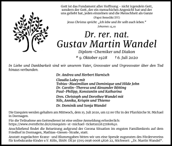Anzeige von Gustav Martin Wandel von Kölner Stadt-Anzeiger / Kölnische Rundschau / Express