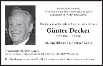 Anzeige von Günter Decker von  Schlossbote/Werbekurier 