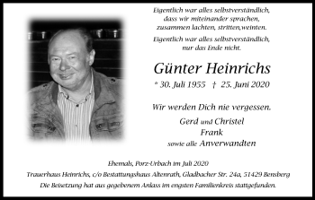 Anzeige von Günter Heinrichs von Kölner Stadt-Anzeiger / Kölnische Rundschau / Express