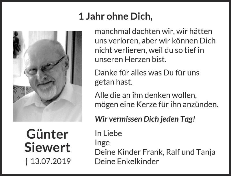  Traueranzeige für Günter Siewert vom 11.07.2020 aus  Blickpunkt Euskirchen 