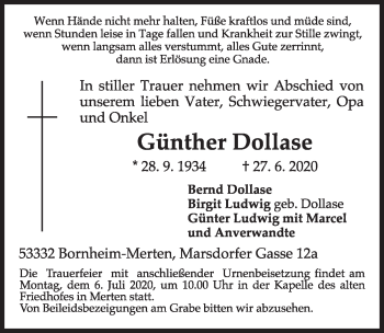 Anzeige von Günther Dollase von  Schlossbote/Werbekurier 