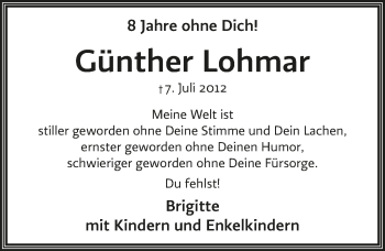 Anzeige von Günther Lohnrar von  Lokalanzeiger 