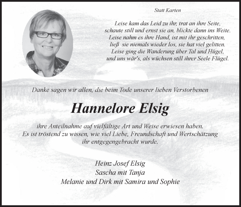  Traueranzeige für Hannelore Elsig vom 04.07.2020 aus  Blickpunkt Euskirchen 