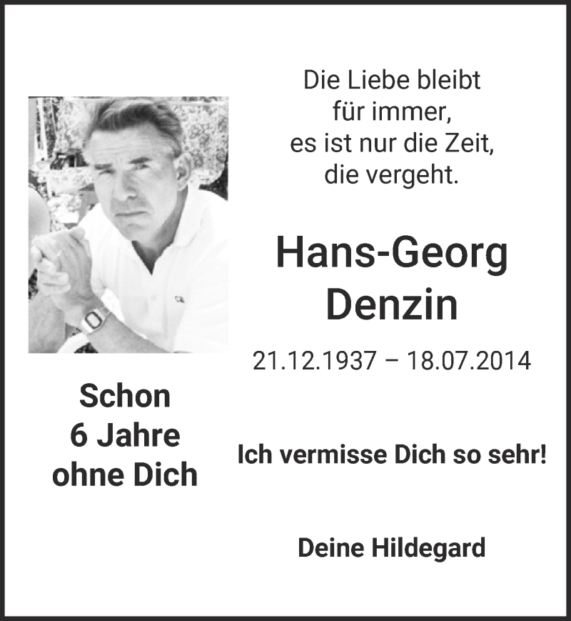  Traueranzeige für Hans-Georg Denzin vom 18.07.2020 aus  Blickpunkt Euskirchen 