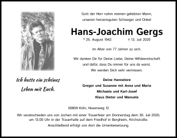 Anzeige von Hans-Joachim Gergs von Kölner Stadt-Anzeiger / Kölnische Rundschau / Express