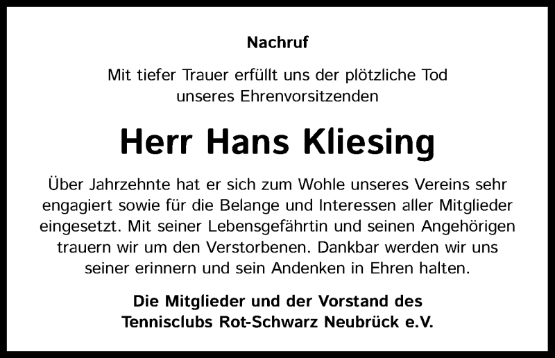  Traueranzeige für Hans Kliesing vom 25.07.2020 aus Kölner Stadt-Anzeiger / Kölnische Rundschau / Express