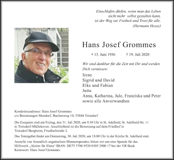 Anzeige von Hans Josef Grommes von Kölner Stadt-Anzeiger / Kölnische Rundschau / Express