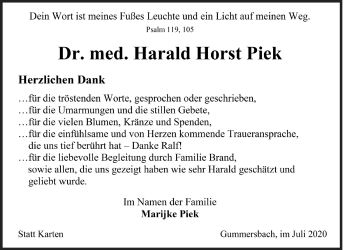 Anzeige von Harald Horst Piek von  Anzeigen Echo 