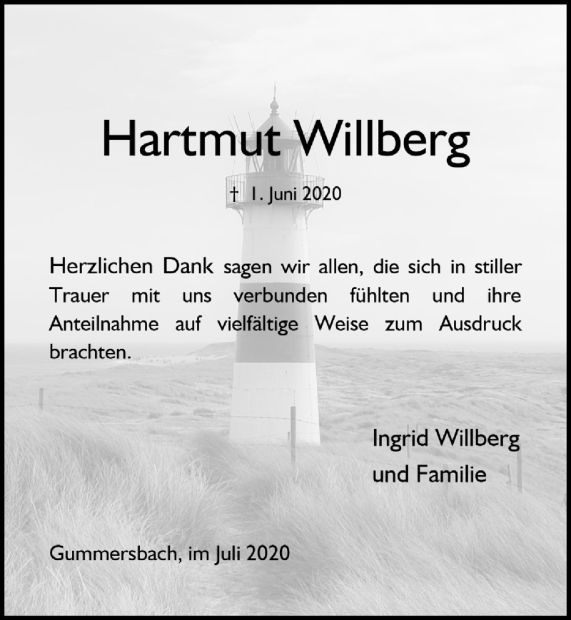  Traueranzeige für Hartmut Willberg vom 24.07.2020 aus  Anzeigen Echo 