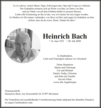 Anzeige von Heinrich Bach von  Lokalanzeiger 