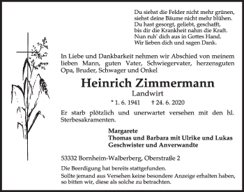 Anzeige von Heinrich Zimmermann von  Schlossbote/Werbekurier 