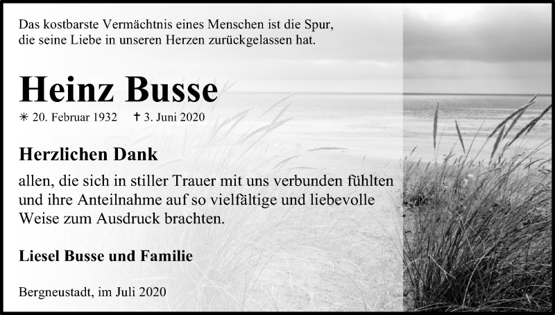  Traueranzeige für Heinz Busse vom 11.07.2020 aus Kölner Stadt-Anzeiger / Kölnische Rundschau / Express