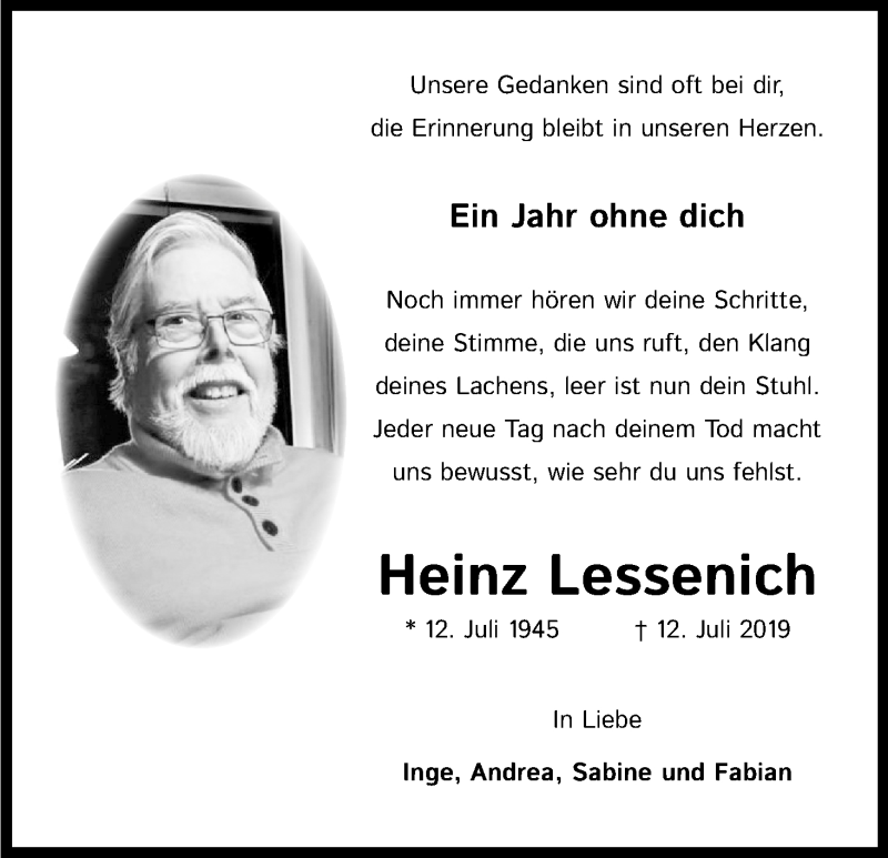  Traueranzeige für Heinz Lessenich vom 11.07.2020 aus Kölner Stadt-Anzeiger / Kölnische Rundschau / Express