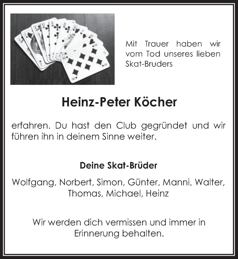  Traueranzeige für Heinz-Peter Köcher vom 10.07.2020 aus  Werbepost 