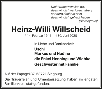 Anzeige von Heinz-Willi Willscheid von  Extra Blatt 