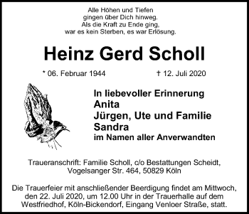 Anzeige von Heinz Gerd Scholl von Kölner Stadt-Anzeiger / Kölnische Rundschau / Express