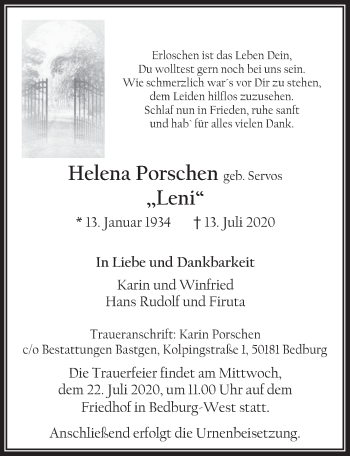 Anzeige von Helena Porschen von  Werbepost 