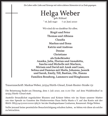Anzeige von Helga Weber von  Werbepost 