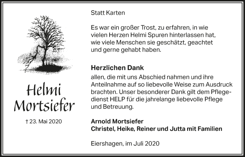  Traueranzeige für Helmi Mortsiefer vom 24.07.2020 aus  Anzeigen Echo  Lokalanzeiger 