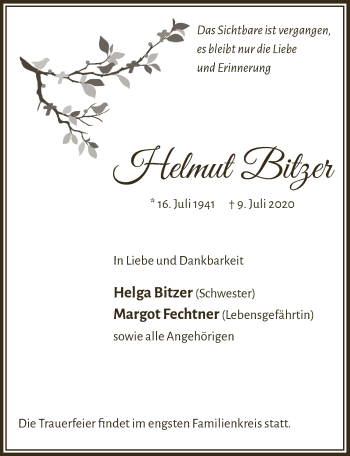Anzeige von Helmut Bitzer von  Lokalanzeiger 