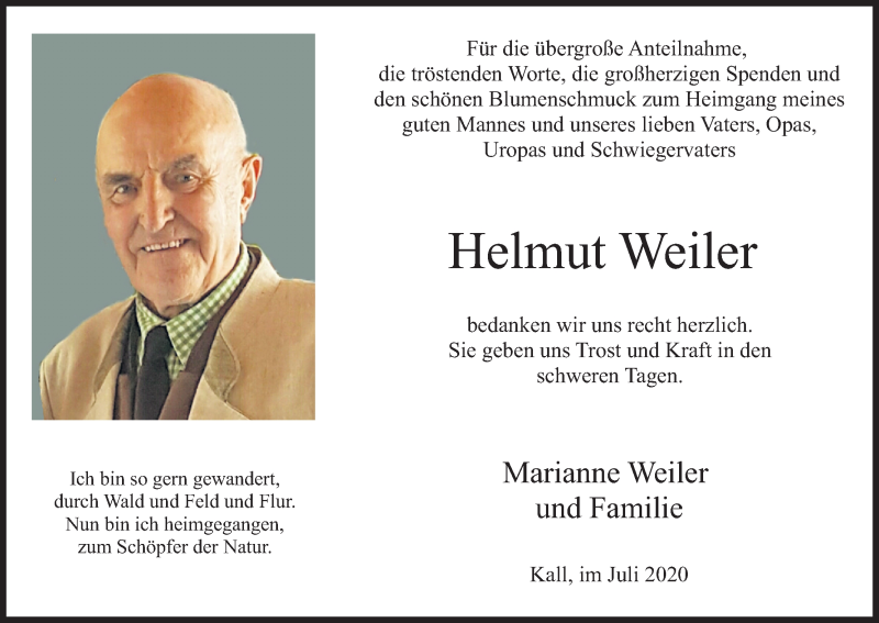  Traueranzeige für Helmut Weiler vom 25.07.2020 aus Kölner Stadt-Anzeiger / Kölnische Rundschau / Express