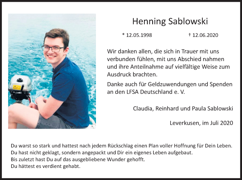 Traueranzeige für Henning Sablowski vom 04.07.2020 aus Kölner Stadt-Anzeiger / Kölnische Rundschau / Express