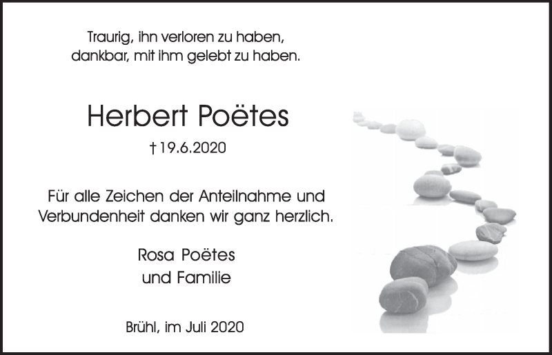  Traueranzeige für Herbert Poätes vom 24.07.2020 aus  Schlossbote/Werbekurier 