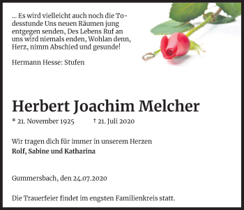 Anzeige von Herbert Joachim Melcher von Kölner Stadt-Anzeiger / Kölnische Rundschau / Express