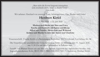 Anzeige von Heribert Kirfel von  Wochenende 