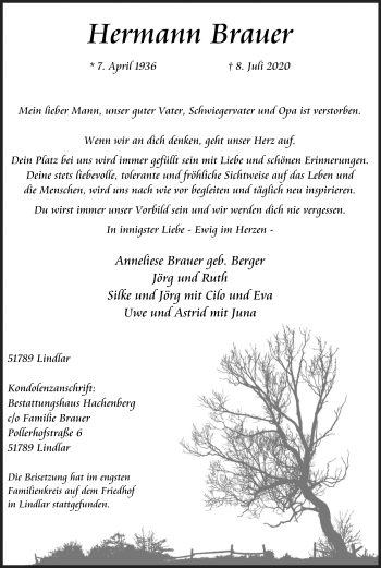 Anzeige von Hermann Brauer von Kölner Stadt-Anzeiger / Kölnische Rundschau / Express