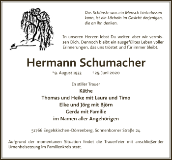 Anzeige von Hermann Schumacher von  Anzeigen Echo 