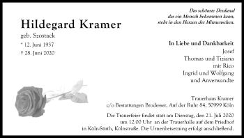 Anzeige von Hildegard Kramer von Kölner Stadt-Anzeiger / Kölnische Rundschau / Express