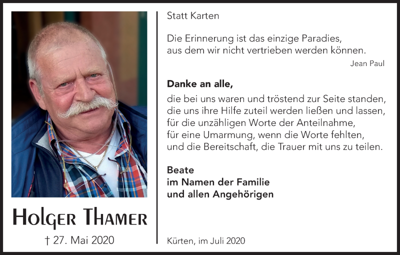 Traueranzeige für Holger Thamer vom 11.07.2020 aus Kölner Stadt-Anzeiger / Kölnische Rundschau / Express