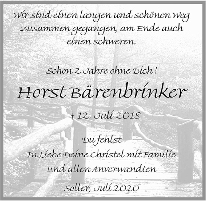  Traueranzeige für Horst Bärenbrinker vom 11.07.2020 aus  Blickpunkt Euskirchen 