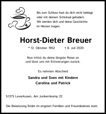 Anzeige von Horst-Dieter Breuer von Kölner Stadt-Anzeiger / Kölnische Rundschau / Express