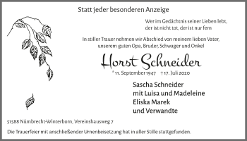 Anzeige von Horst Schneider von  Lokalanzeiger 