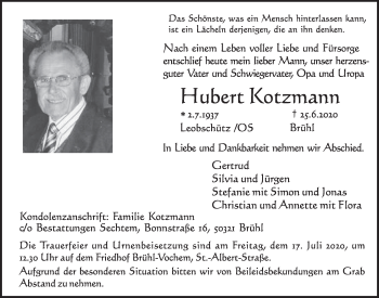 Anzeige von Hubert Kotzmann von  Schlossbote/Werbekurier 