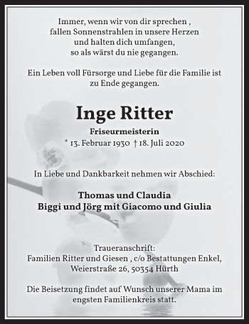Anzeige von Inge Ritter von  Wochenende 