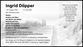 Anzeige von Ingrid Döpper von Kölner Stadt-Anzeiger / Kölnische Rundschau / Express