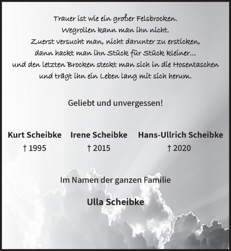  Traueranzeige für Irene Scheibke vom 10.07.2020 aus  Werbepost 