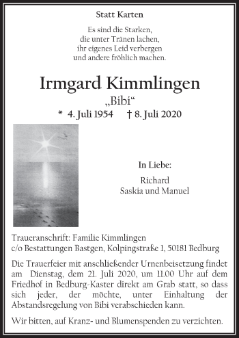 Anzeige von Irmgard Kimmlingen von  Werbepost 