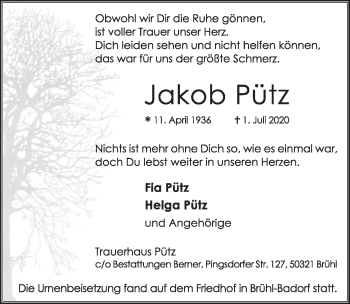 Anzeige von Jakob Pütz von  Schlossbote/Werbekurier 